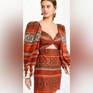 $850 Johanna Ortiz Women's Orange Tropical Cutout Mantra Mini Dress